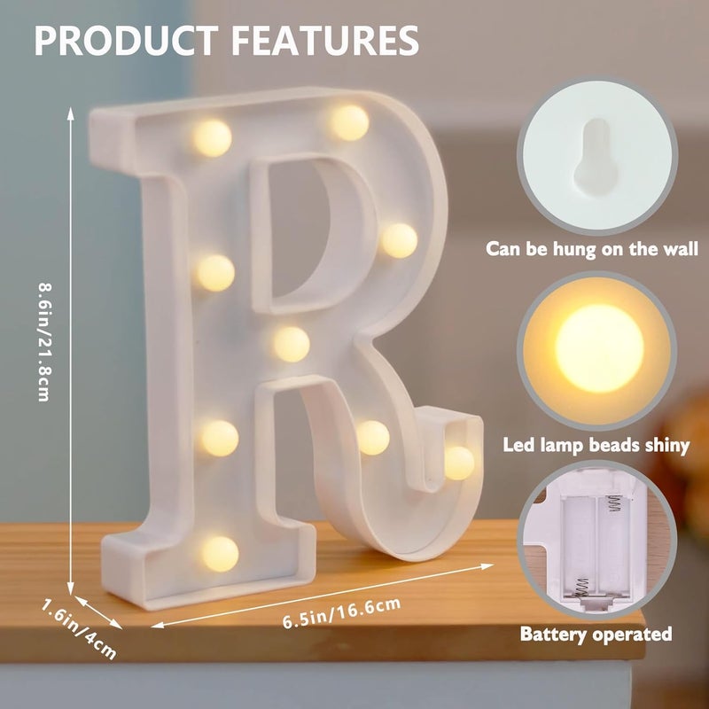 SKYPHAROS LED Marquee Letters, White 26 Alphabet Light Up Letters, Battery Powered LED Letter Lights for Birthday Party, Christmas Night, Home, Bar, Graduation, Wedding Decoration(R) - Image 2